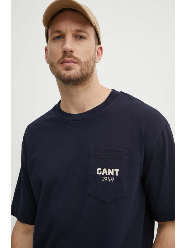 Тениска Gant в тъмносиньо с принт