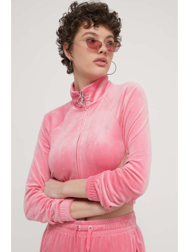 Кадифен суичър Juicy Couture в розово с апликация