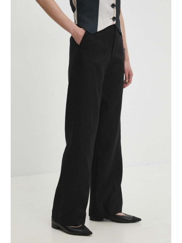 Ленен панталон Answear Lab в черно със стандартна кройка, с висока талия