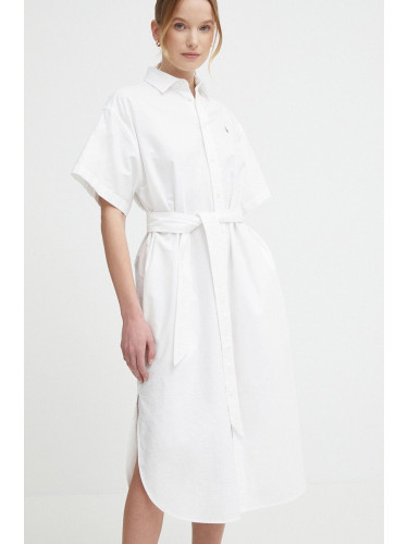 Памучна рокля Polo Ralph Lauren в бяло среднодълга със стандартна кройка 211935153