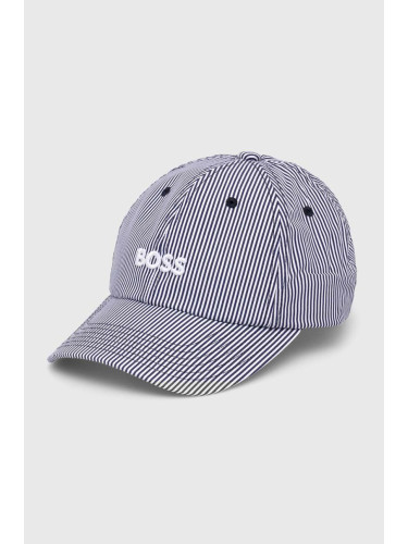 Памучна шапка BOSS в тъмносиньо с десен 50513203
