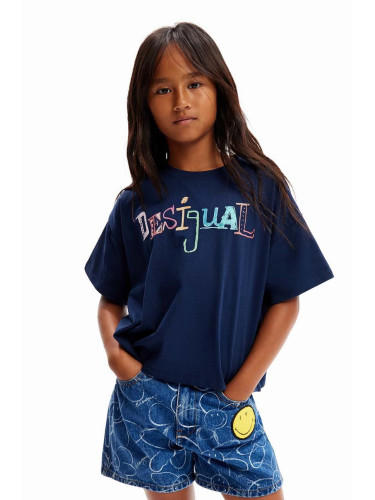 Детска памучна тениска Desigual в тъмносиньо
