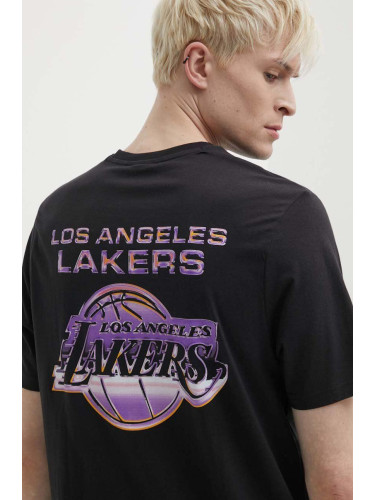 Памучна тениска New Era в черно с принт LOS ANGELES LAKERS