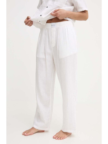 Памучно долнище на пижама Calvin Klein Underwear в бежово от памук 000QS7140E