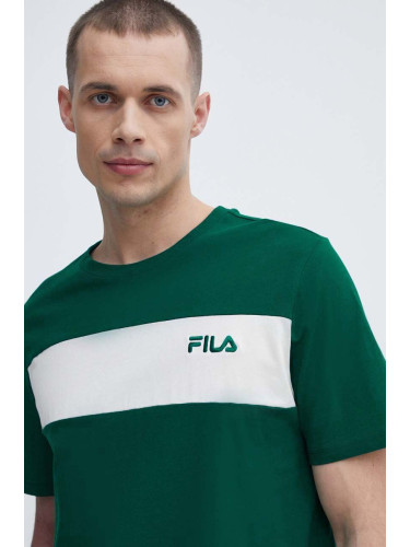 Памучна тениска Fila Lankaran в зелено с апликация FAM0680