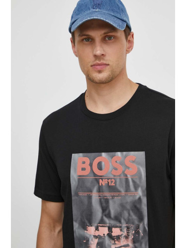Памучна тениска Boss Orange в черно с апликация 50515829