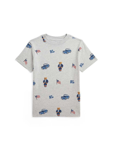 Детска памучна тениска Polo Ralph Lauren в сиво с десен