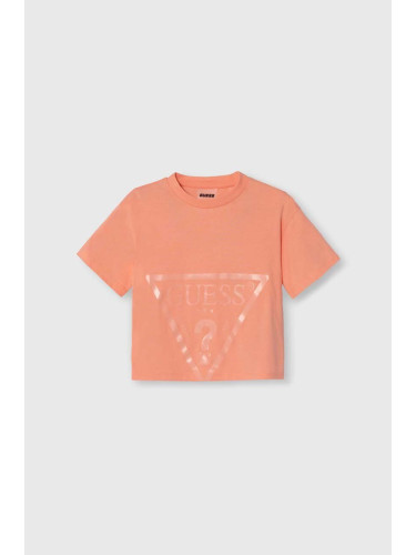 Детска памучна тениска Guess в оранжево