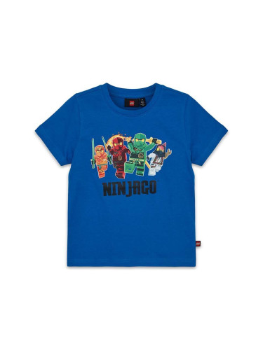 Детска памучна тениска Lego в синьо с принт