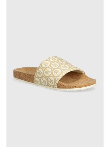 Чехли Tommy Hilfiger TH EMBLEM CORK SLIDE в бежово FW0FW07848