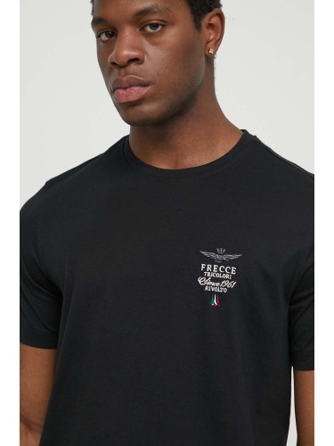 Памучна тениска Aeronautica Militare в черно с апликация TS2062J592