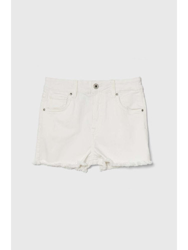 Детски дънков къс панталон Pepe Jeans A-LINE SHORT HW JR в бяло с изчистен дизайн с регулируема талия