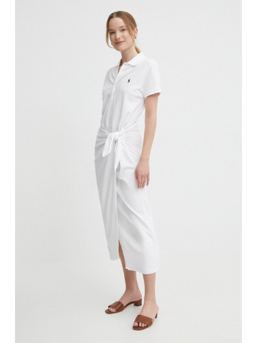 Рокля Polo Ralph Lauren в бяло дълга разкроена 211935605