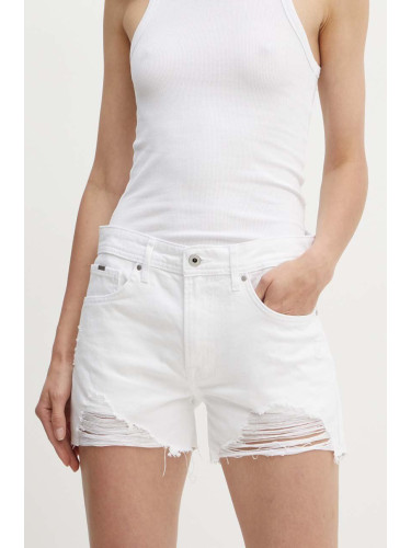 Дънков къс панталон Pepe Jeans RELAXED SHORT MW в бяло с изчистен дизайн със стандартна талия PL801110TB9