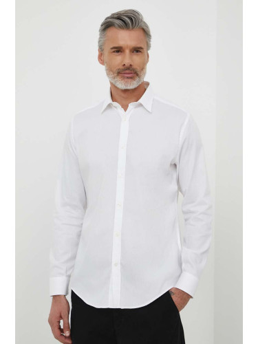 Памучна риза Liu Jo мъжка в бяло с кройка по тялото с класическа яка
