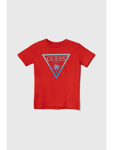 Детска тениска Guess в червено с принт