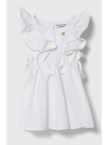 Детска памучна рокля Pinko Up в бяло къса разкроена