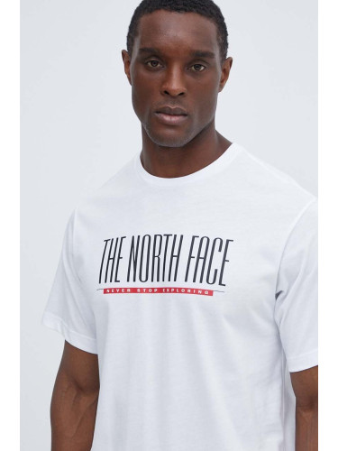 Памучна тениска The North Face в бяло с принт NF0A87E7FN41