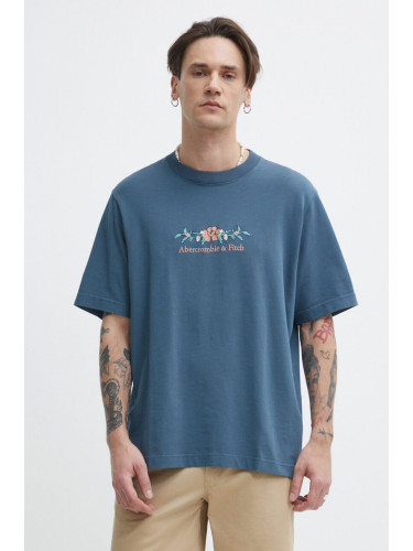 Памучна тениска Abercrombie & Fitch в тюркоазено с апликация