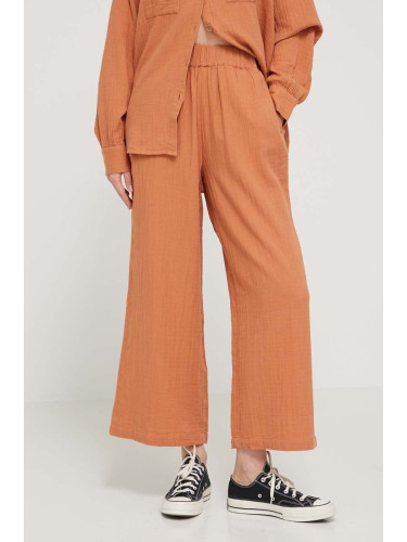 Памучен панталон Billabong Follow Me в оранжево с широка каройка, с висока талия ABJNP00420