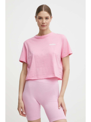 Памучна тениска Guess SKYLAR в розово V4GI08 JA914