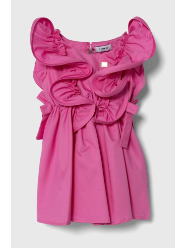 Детска памучна рокля Pinko Up в розово къса разкроена
