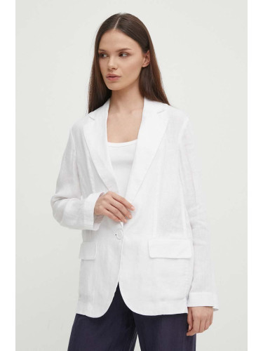 Ленено сако Sisley в бяло с едно копче с изчистен дизайн