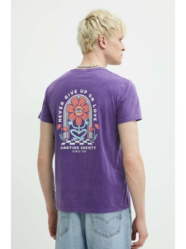 Памучна тениска Kaotiko в лилаво с принт AM007-01-G002