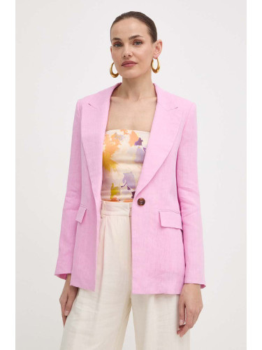 Ленено сако Marella в розово с едно копче с изчистен дизайн 2413041094200