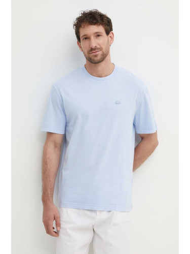 Памучна тениска Lacoste в синьо с изчистен дизайн