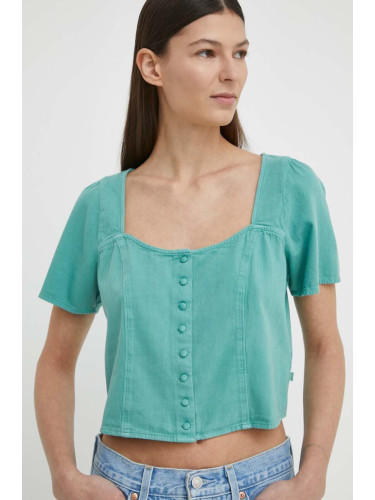Дънкова блуза Levi's дамска в зелено с изчистен дизайн