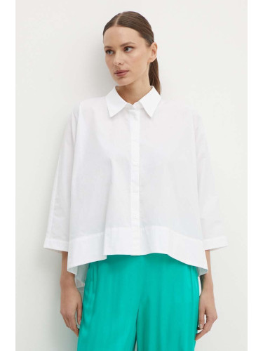 Памучна риза Sisley дамска в бяло със стандартна кройка с класическа яка