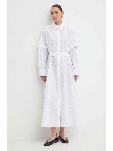 Памучна рокля Ivy Oak в бяло дълга с уголемена кройка IO117614