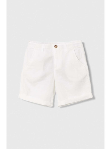 Детски ленен къс панталон United Colors of Benetton в бяло с регулируема талия