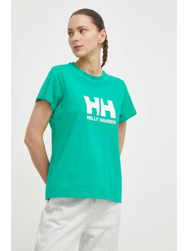 Памучна тениска Helly Hansen в зелено