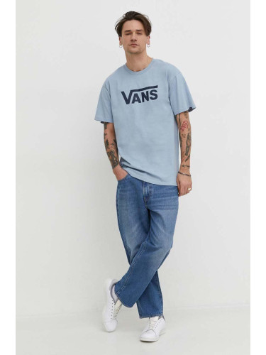 Памучна тениска Vans в синьо с принт