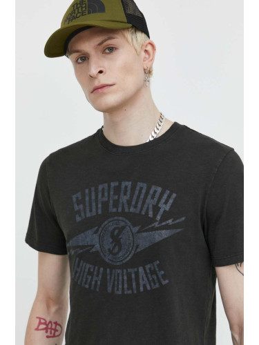 Памучна тениска Superdry в черно с принт