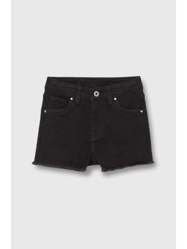 Детски дънков къс панталон Pepe Jeans A-LINE SHORT HW JR в черно с изчистен дизайн с регулируема талия