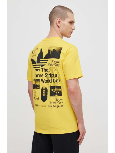 Памучна тениска adidas Originals в жълто с принт IS0183