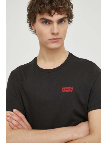 Памучна тениска Levi's (2 броя) в черно с принт