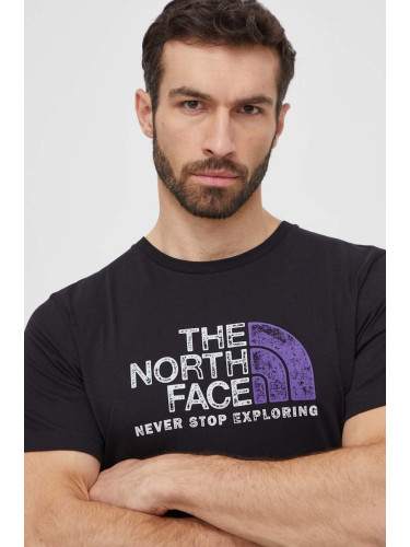 Памучна тениска The North Face в черно с принт NF0A87NWJK31