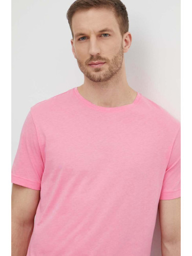 Памучна тениска United Colors of Benetton в розово с изчистен дизайн