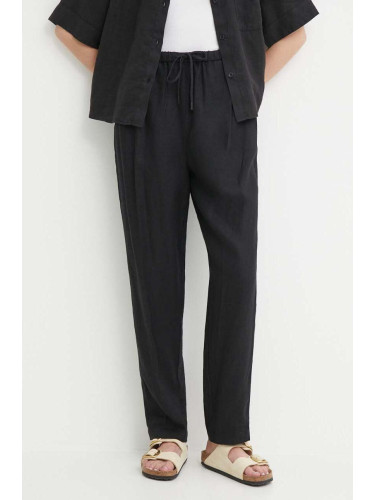 Ленен панталон Tommy Hilfiger в черно със стандартна кройка, с висока талия WW0WW41347