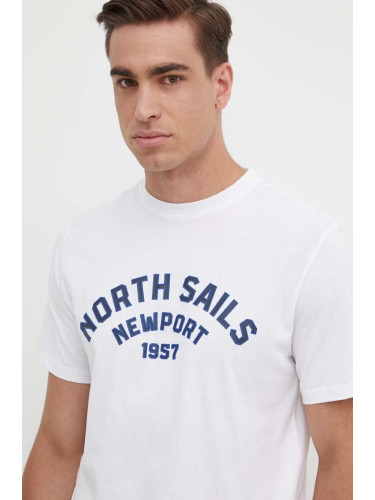 Памучна тениска North Sails в бяло с принт 692988