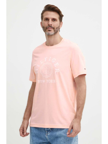 Памучна тениска Tommy Hilfiger в розово с принт MW0MW34437