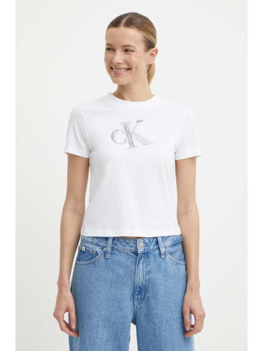 Памучна тениска Calvin Klein Jeans в бяло J20J223165