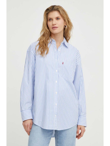 Памучна риза Levi's дамска в синьо със свободна кройка с класическа яка