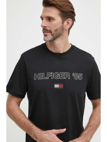 Памучна тениска Tommy Hilfiger в черно с принт MW0MW34427