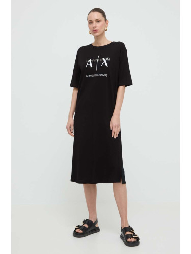 Памучна рокля Armani Exchange в черно къса със стандартна кройка 3DYA79 YJ3RZ