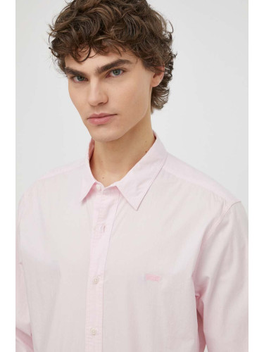 Риза Levi's мъжка в розово с кройка по тялото с класическа яка
